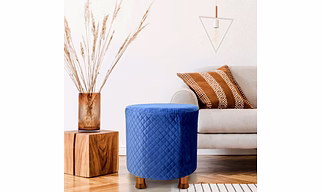 Blue Velvet Sitting Ottoman with Rose Gold Legs