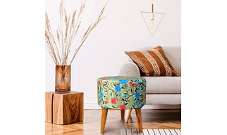 Mint Green Printed Wooden Sitting| Foot Stool