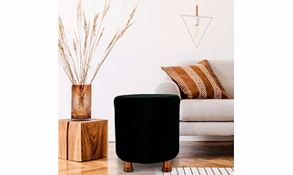 Black Velvet Sitting Ottoman with Rose Gold Legs