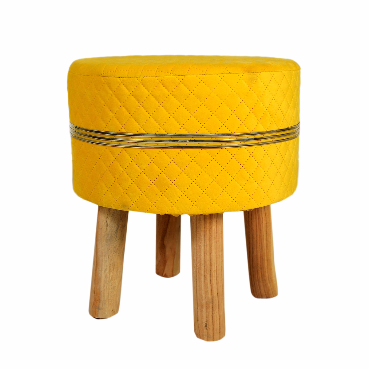 Yellow Strip Wooden Sitting Foot Stool for Living Room image 2