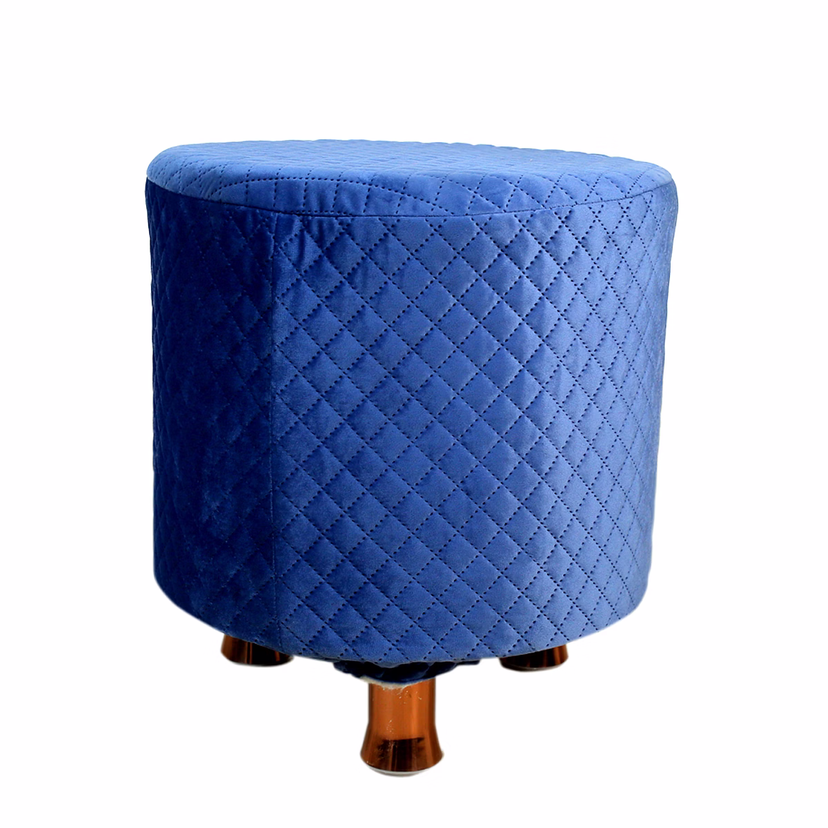 Blue Velvet Sitting Ottoman with Rose Gold Legs image 2