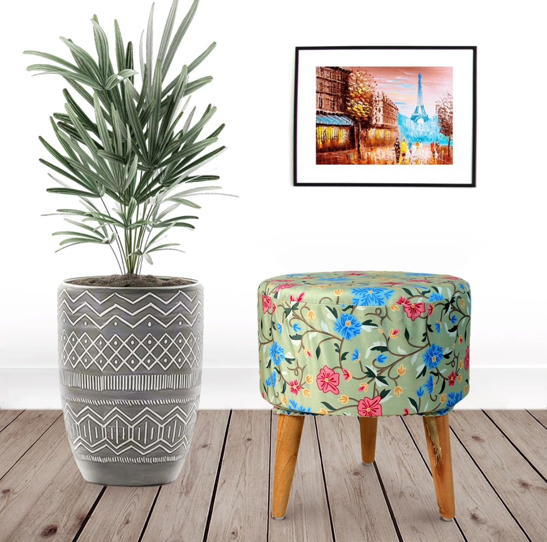 Mint Green Printed Wooden Sitting| Foot Stool-2