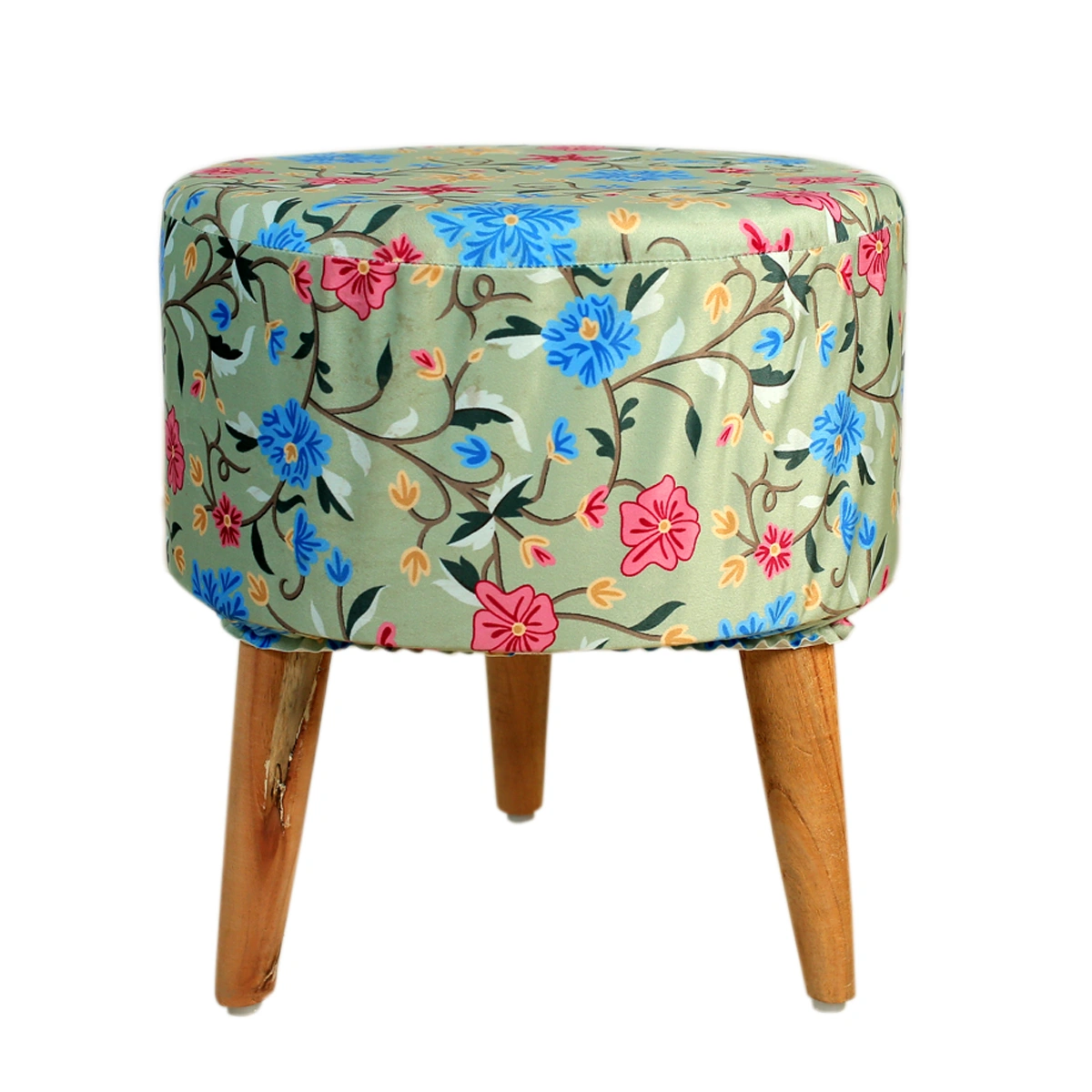 Mint Green Printed Wooden Sitting| Foot Stool-1