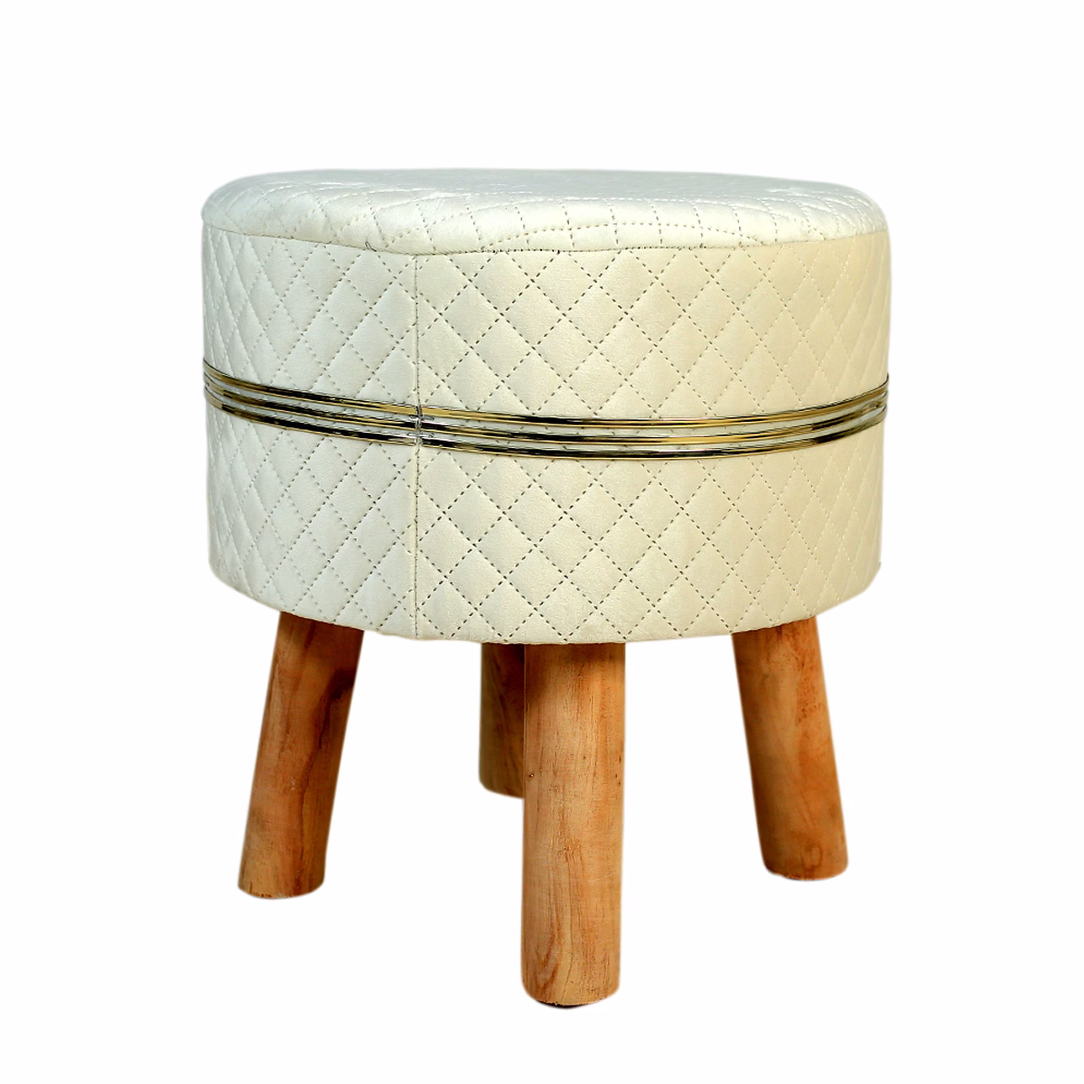 White Striped Wooden Foot | Sitting Stool for Living Room image 2