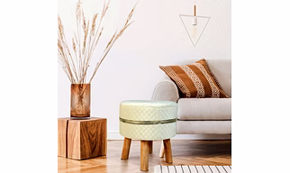 White Striped Wooden Foot | Sitting Stool for Living Room