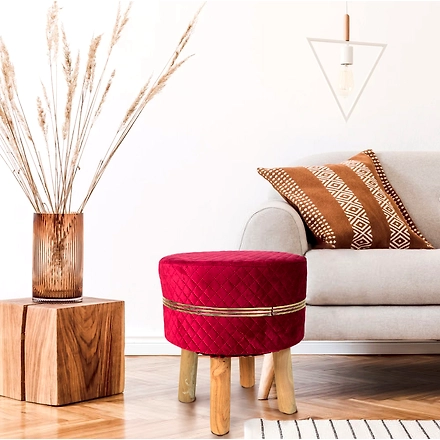 Red Strip Wooden Stool for Living Room-2