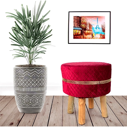 Red Strip Wooden Stool for Living Room-RedStripWoodenStool
