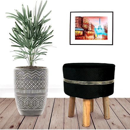 Black strip Wooden Stool for Living Room-1