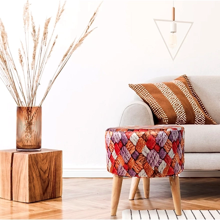 Vibrant Printed Wooden Stool for Living Room-RedPurpleWoodenStool
