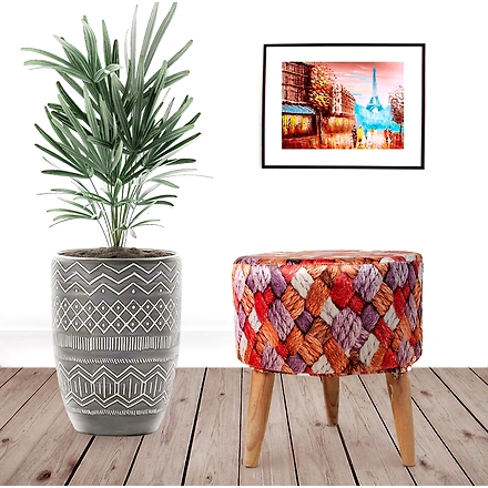 Vibrant Printed Wooden Stool for Living Room-1