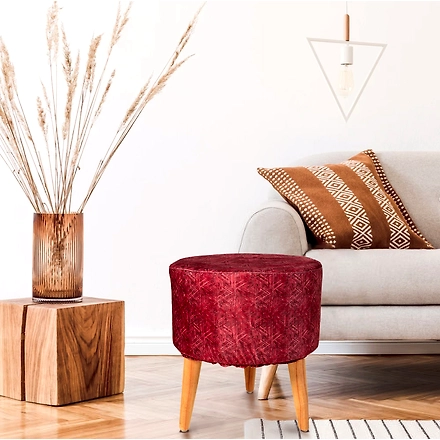 Maroon Printed Wooden Stool for Living Room-MaroonWoodenStool