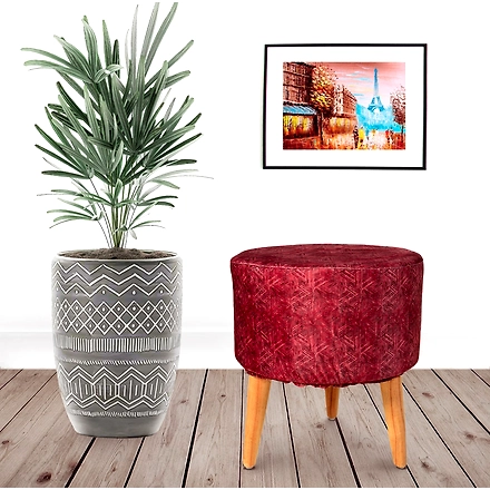 Maroon Printed Wooden Stool for Living Room-1