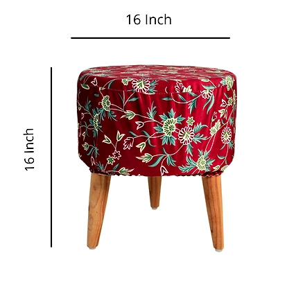 Red Printed Flowers Wooden Sitting | Foot Stool-3