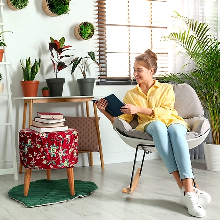 Red Printed Flowers Wooden Sitting | Foot Stool-2