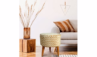 Beige Wooden Foot Stool for Living Room