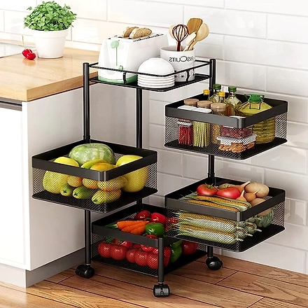 Multi Layer Storage Organising Trolley-MultiRotatingBlackTrolley