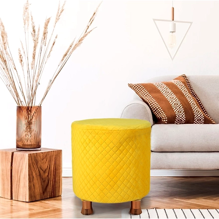 Dark Yellow Velvet Sitting Ottoman with Rose Gold Legs-YellowLoungeWithLegs