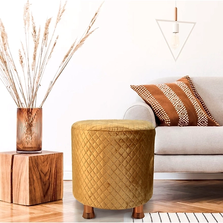 Bronze Velvet Sitting Ottoman with Rose Gold Legs-MustardLoungeWithLegs