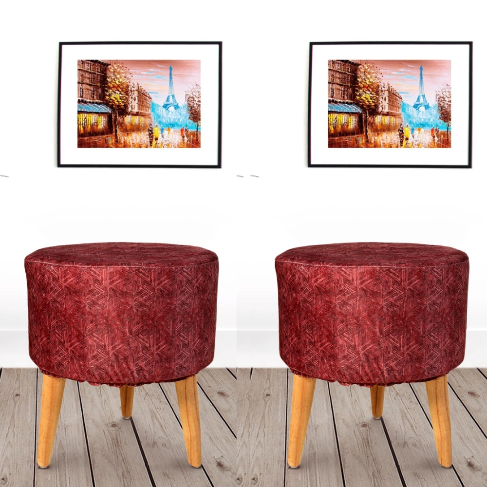 Maroon Printed Wooden Stool for Living Room (Set of 2)-MaroonWoodenStool-2