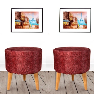 Maroon Printed Wooden Stool for Living Room (Set of 2)