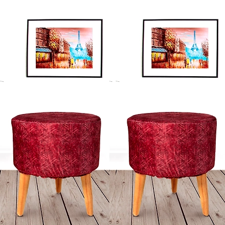 Maroon Printed Wooden Stool for Living Room (Set of 2)-MaroonWoodenStool-2