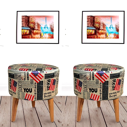 Flag Printed Wooden Foot | Sitting Stool-(Set of 2)-2
