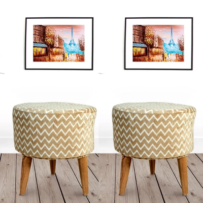 Beige Wooden Foot Stool for Living Room-(Set of 2)