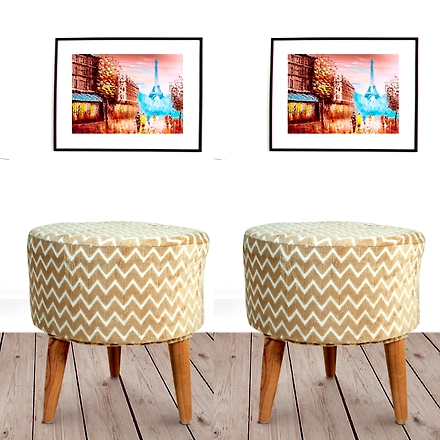 Beige Wooden Foot Stool for Living Room-(Set of 2)-BEIGEWHITEWOODENSTOOL-2