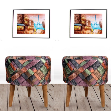 Vibrant Printed Wooden Stool for Living Room-(Set of 2)-PURPLEBLUEWOOD-2