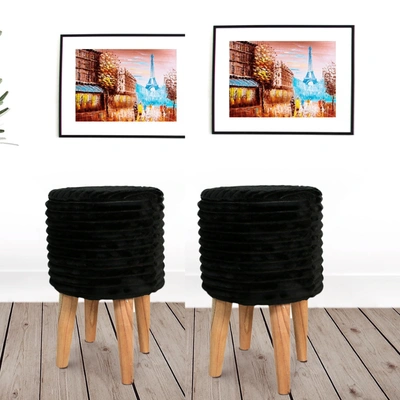 Black Wooden Foot Resting stool-(Set of 2)