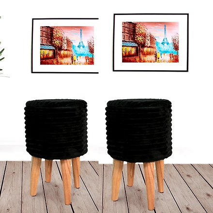 Black Wooden Foot Resting stool-(Set of 2)-BLACKWOODENSTOOLSMALL-2