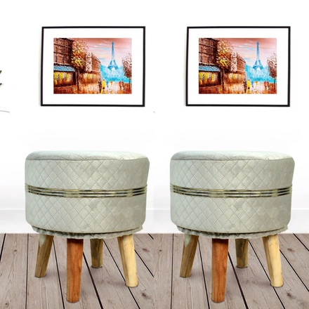 Silver striped wooden stool | Sitting stool for living room (Set of 2)-GREYSTRIPWOOD-2
