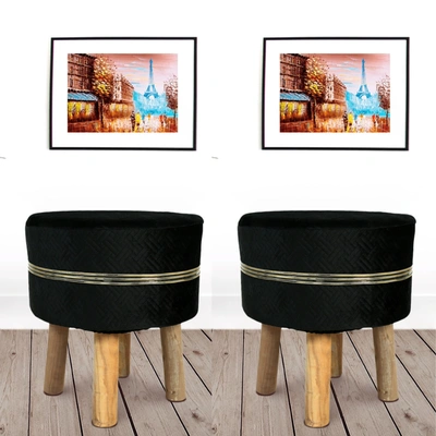 Black strip Wooden Stool for Living Room (Set of 2)