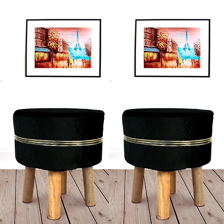 Black strip Wooden Stool for Living Room (Set of 2)-BLACKSTRIPWOODENSTOOL-2