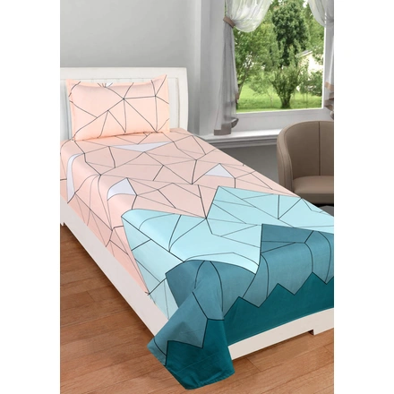 Pink Geometric Glace Cotton Double Bedsheet with 2 Pillow Cover-PinkGeometricDouble-1