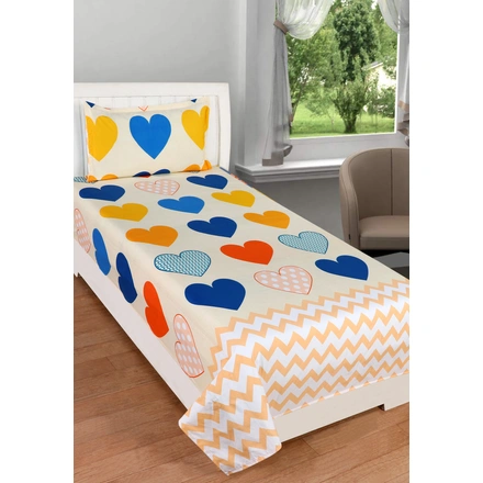 Peach Heart Double Bed Glace Cotton Bedsheet with 2 Pillow Cover-261-2