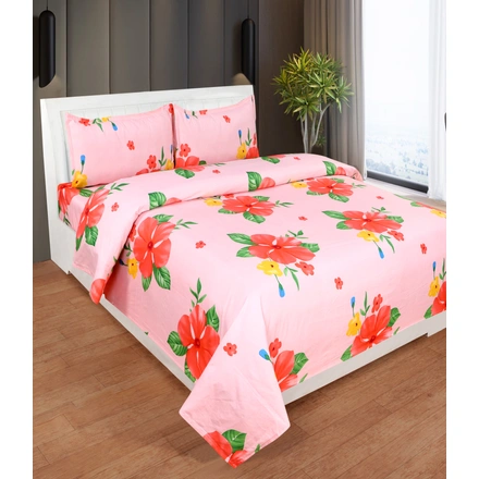 Pink Red Bedsheet Glace Cotton with 2 Pillow Cover-362