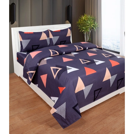 Navy Blue Bed Glace Cotton Bedsheet with 2 Pillow Cover-363-1
