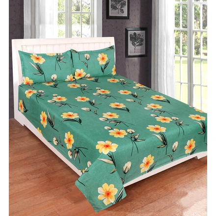 Green Flower Bedsheet Glace Cotton with 2 Pillow Cover-M345Green