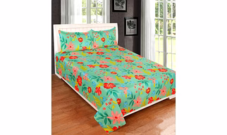 Green Pink Bedsheet Glace Cotton with 2 Pillow Cover