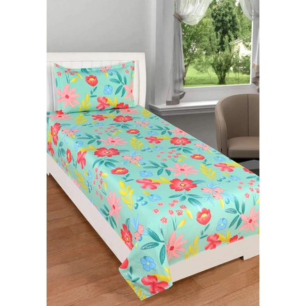 Green Pink Bedsheet Glace Cotton with 2 Pillow Cover-M258GreenPink