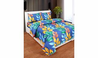 Blue Orange Glace Cotton Bedsheet with 2 Pillow Cover
