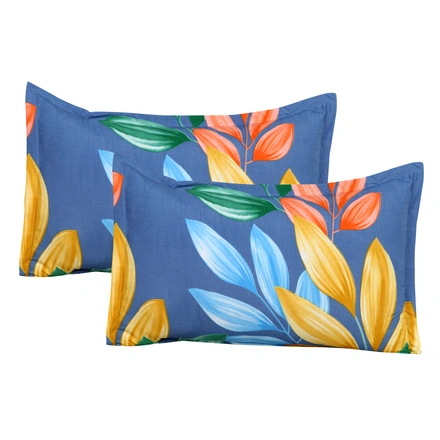 Blue Orange Glace Cotton Bedsheet with 2 Pillow Cover-Single Bed-2