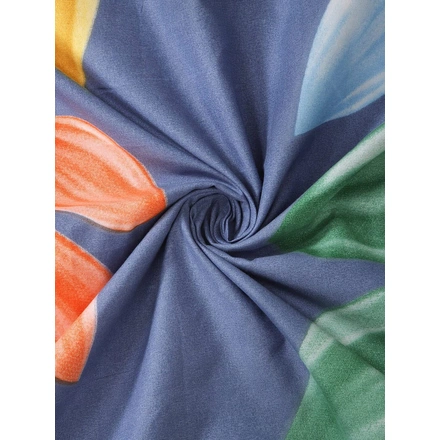 Blue Orange Glace Cotton Bedsheet with 2 Pillow Cover-Single Bed-4