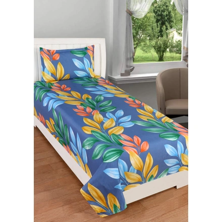 Blue Orange Glace Cotton Bedsheet with 2 Pillow Cover-M365BlueOrange-2
