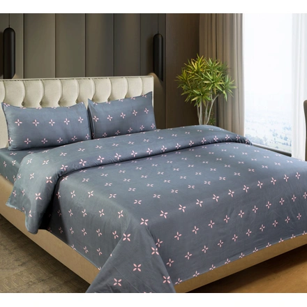 Grey Dot Double Bed Glace Cotton Bedsheet with 2 Pillow Cover-M328GreyDot