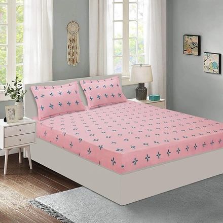 Pink Dot Double Bed Glace Cotton Bedsheet with 2 Pillow Cover-M344PinkDot