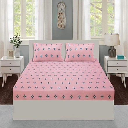 Pink Dot Double Bed Glace Cotton Bedsheet with 2 Pillow Cover-Single Bed-2