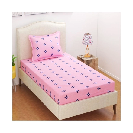 Pink Dot Double Bed Glace Cotton Bedsheet with 2 Pillow Cover-M244PinkDot