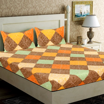 Brown Orange Double Bed Glace Cotton Bedsheet with 2 Pillow Cover-Single Bed-2